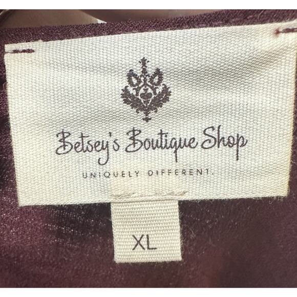 Betsey’s Boutique Shop Maroon Tunic Top Blouse Flare Sleeves Size XL - Picture 4 of 5